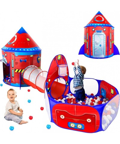 3 Piece Rocketship Kids Tent with Ball Pit for Toddler and Baby Tunnel Spaceship Pop Up Play Tent for Boys and Girls Rocket K...