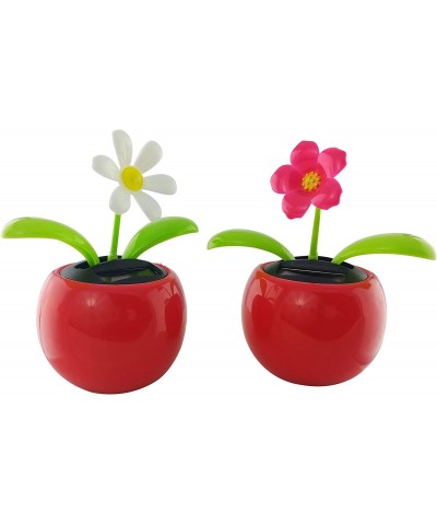 Solar Powered Dancing Flowers in Red Pots - Red and White Daisies (Set of 2) - Solar Dancing Toy Car Dashboard Toy Desk Decor...