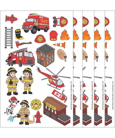 Firefighter Sticker Sheets - Fun Fireman Firetruck Stickers for Kids Toddlers Students - 5 Sheets (105 Pieces) - Birthday Par...