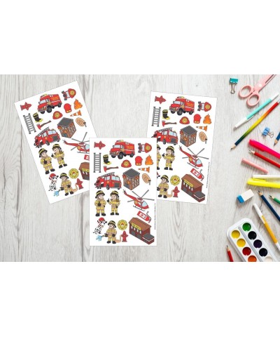 Firefighter Sticker Sheets - Fun Fireman Firetruck Stickers for Kids Toddlers Students - 5 Sheets (105 Pieces) - Birthday Par...