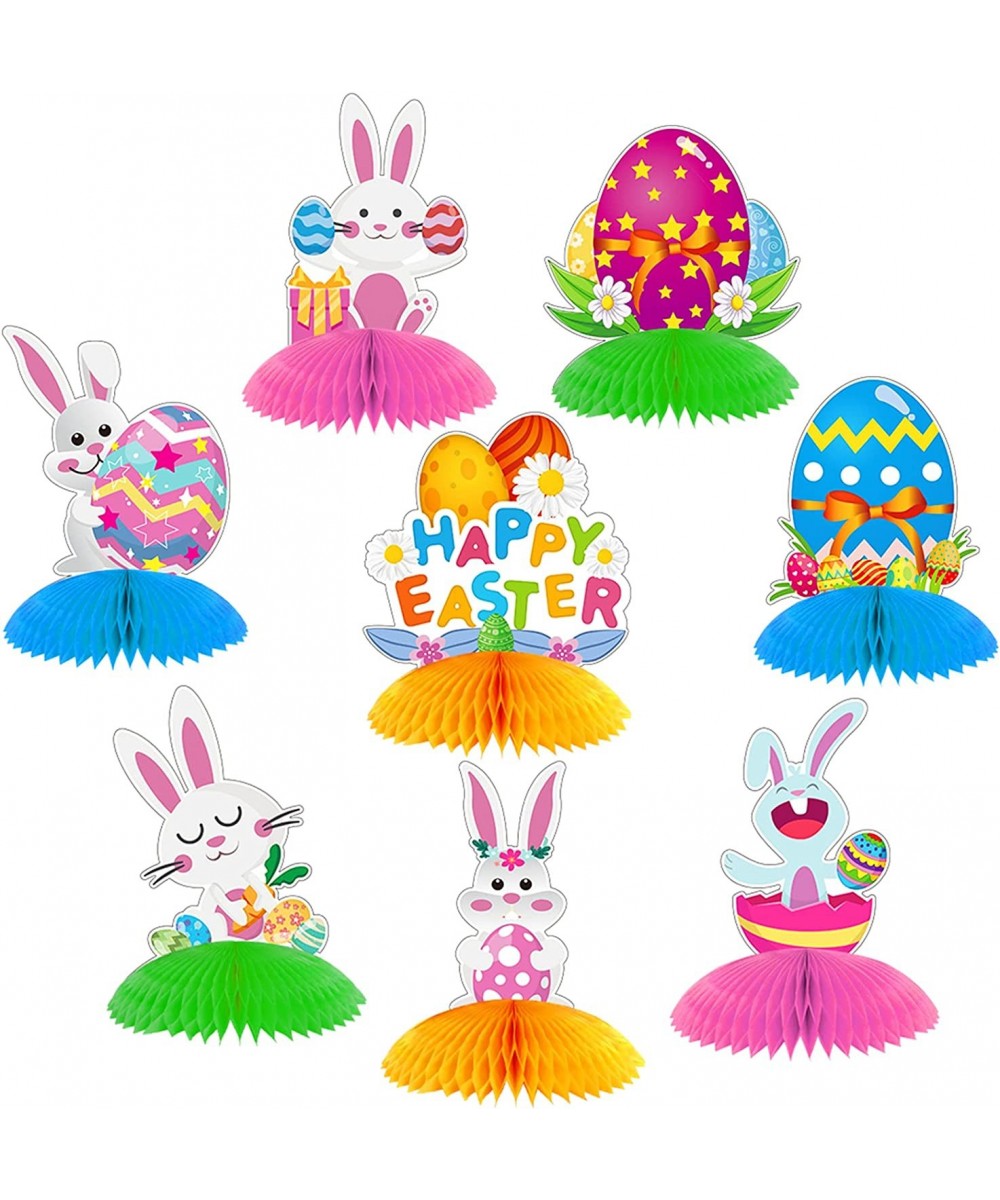 Easter Bunny Honeycomb Decorations 8 Pieces Easter Honeycomb Centerpieces with Pin Colorful Rabbit with 3D Honeycomb Paper Ea...