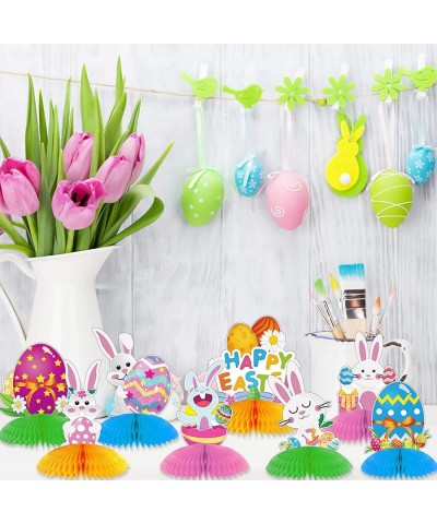 Easter Bunny Honeycomb Decorations 8 Pieces Easter Honeycomb Centerpieces with Pin Colorful Rabbit with 3D Honeycomb Paper Ea...