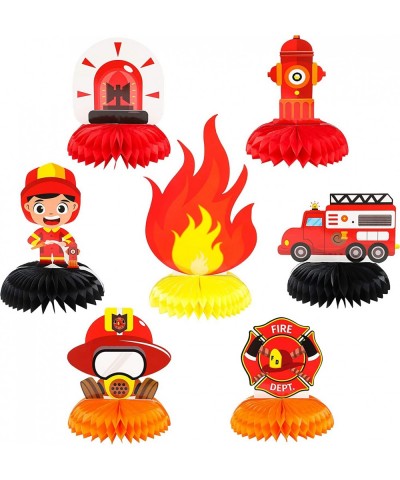 7Pcs Firefighter Honeycomb Centerpieces Fireman Themed Table Decorations Birthday Party Supplies Firetruck Fire Hat Extinguis...