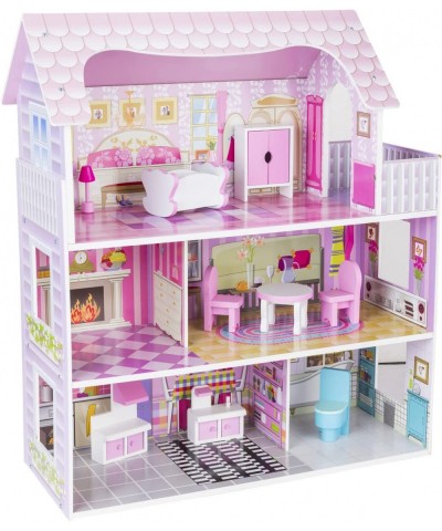 Wooden Dollhouse for Little Girls Doll House with 9 Furniture Pieces Toys Gift for 3 4 5 6 Year Old Kids Toddlers $85.63 Doll...