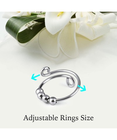 3 Pcs Anxiety Rings for Women Adjustable Rings Fidget Ring with Beads Stress Relieving Rings for Jewellery with Bow Gift Box ...