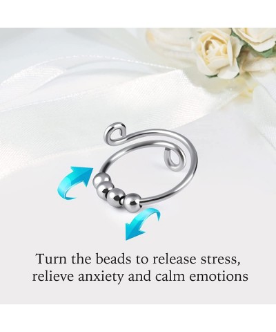 3 Pcs Anxiety Rings for Women Adjustable Rings Fidget Ring with Beads Stress Relieving Rings for Jewellery with Bow Gift Box ...