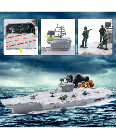 Aircraft Carrier Toy with Scale Model Warplanes Warships Military Vehicles Battleship Helicopter Planes Trucks Tank Army Men ...