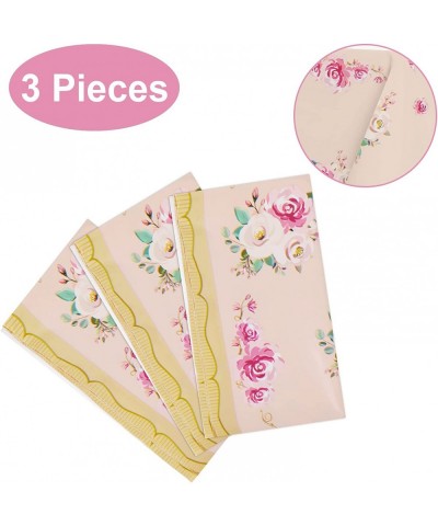 3 Pieces Tea Party Floral Tablecloth for Party Decoration Floral Plastic Rectangular Table Covers Flower Tablecloth for Tea P...