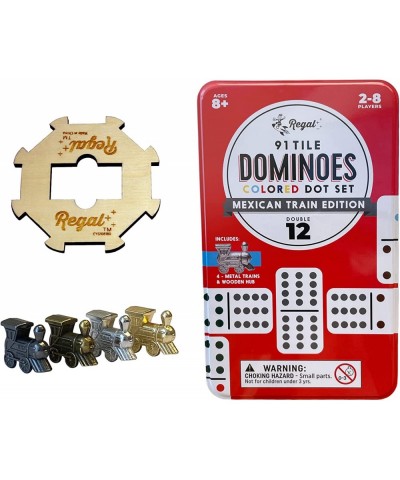 Premium Double 12 Mexican Train Dominoes in Collector’s Tin - Colored Dot Dominoes Game Set Family-Friendly - 91 Tiles 4 Meta...