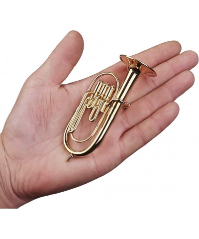 Dselvgvu Copper Miniature Baritone Horn with Stand and Case Mini Musical Instrument Miniature Dollhouse Model Mini Tuba Home ...