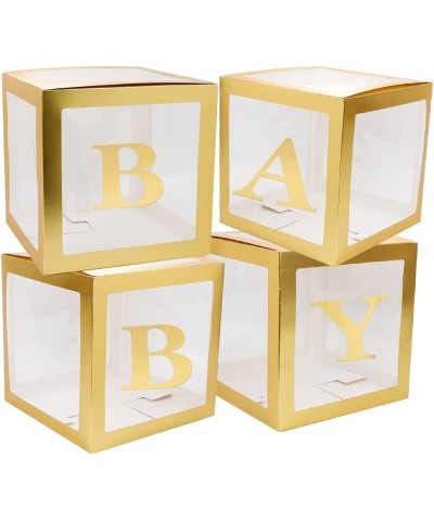 Baby Shower Boxes Party Decorations 4-Pack Gold Balloons Boxes Décor with BABY Letters Blocks for Boys Girls Baby Shower Gend...