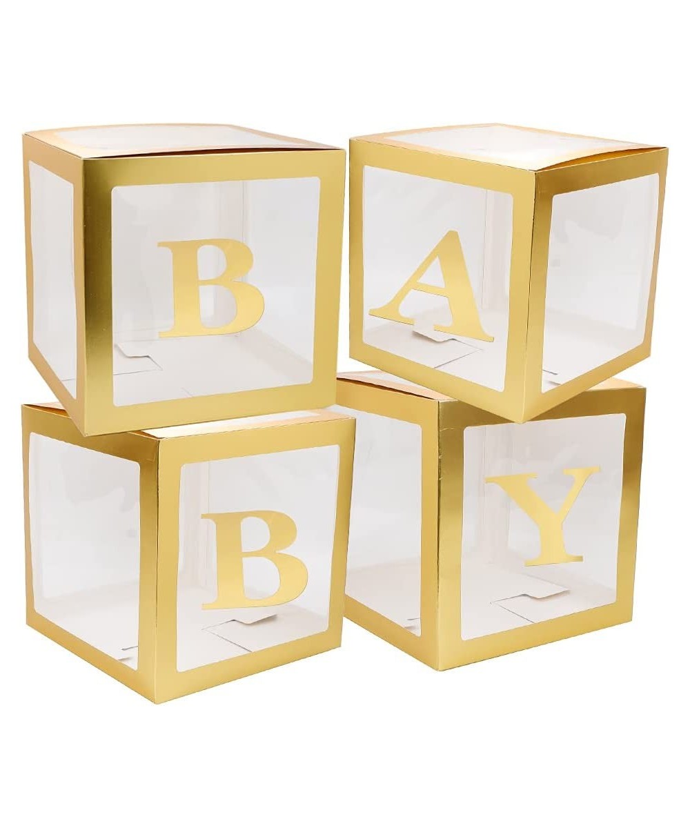 Baby Shower Boxes Party Decorations 4-Pack Gold Balloons Boxes Décor with BABY Letters Blocks for Boys Girls Baby Shower Gend...