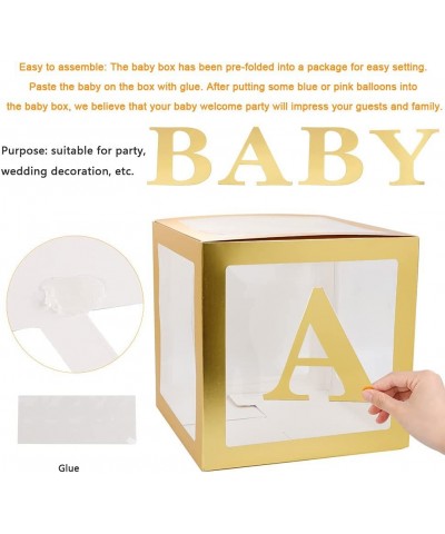 Baby Shower Boxes Party Decorations 4-Pack Gold Balloons Boxes Décor with BABY Letters Blocks for Boys Girls Baby Shower Gend...