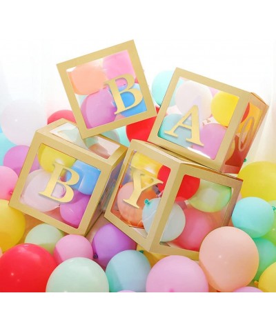 Baby Shower Boxes Party Decorations 4-Pack Gold Balloons Boxes Décor with BABY Letters Blocks for Boys Girls Baby Shower Gend...