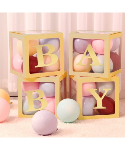 Baby Shower Boxes Party Decorations 4-Pack Gold Balloons Boxes Décor with BABY Letters Blocks for Boys Girls Baby Shower Gend...