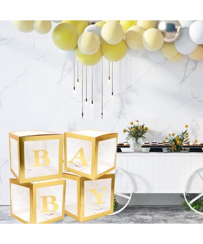 Baby Shower Boxes Party Decorations 4-Pack Gold Balloons Boxes Décor with BABY Letters Blocks for Boys Girls Baby Shower Gend...