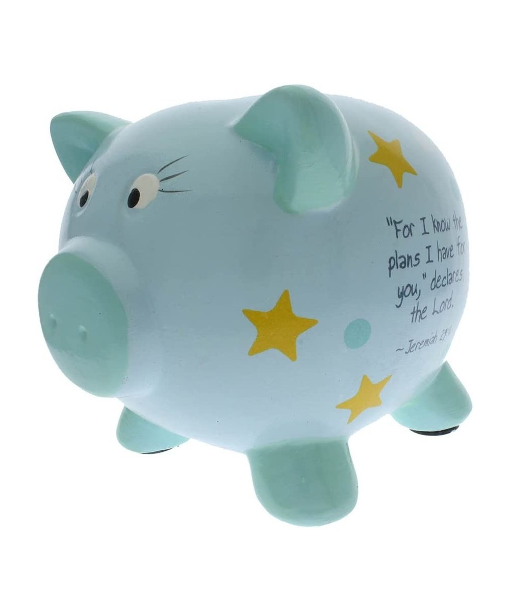 Piggy Bank Christian Inspirational Ceramic Blue Boys Child $45.56 Kids' Money Banks