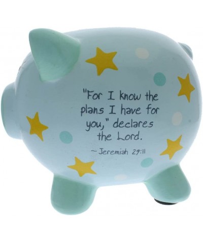 Piggy Bank Christian Inspirational Ceramic Blue Boys Child $45.56 Kids' Money Banks