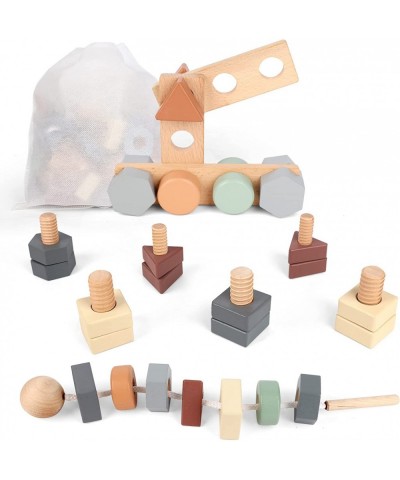 Wooden Nuts and Bolts Toys for Toddlers 30 PCS Occupational Therapy Montessori Toys Lacing Beads Matching Games Fine Motor Sk...