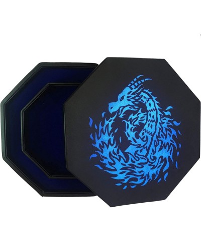 Fantasydice- Blue - Fire Dragon - Dice Tray - 8" Octagon with Lid and Dice Staging Area- Holds 5 Sets( 7 Dice Set/ Standard) ...