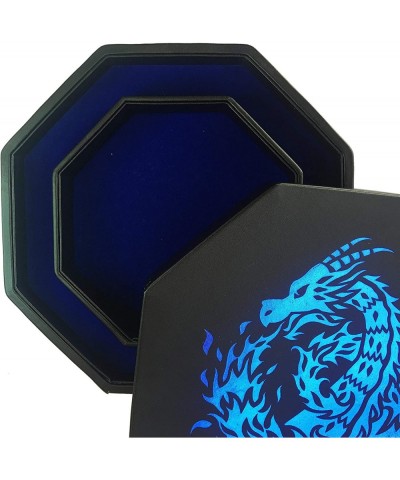 Fantasydice- Blue - Fire Dragon - Dice Tray - 8" Octagon with Lid and Dice Staging Area- Holds 5 Sets( 7 Dice Set/ Standard) ...