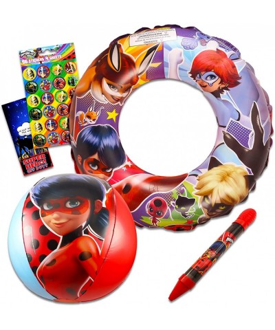 Miraculous Ladybug Pool Toys Set - 5 Pc Miraculous Ladybug Beach Bundle with Miraculous Ladybug Beach Ball Swim Ring Water Bl...