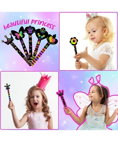 60 Pcs Fairy Stick Scratch Paper Art Set Colorful DIY Craft Kit Fun Drawing Princess Party Favors Fairy Wand Art Supplies for...