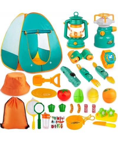 45Pcs Kids Camping Tent Set Pop Up Play Tent with Camping Gear Tools Indoor Outdoor Pretend Play Set for Toddler Boys/Girls -...