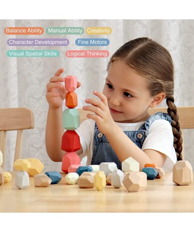 36 PCs Wooden Sorting Stacking Rocks Balancing Stones Educational Preschool Learning Montessori Toys Building Blocks Game for...