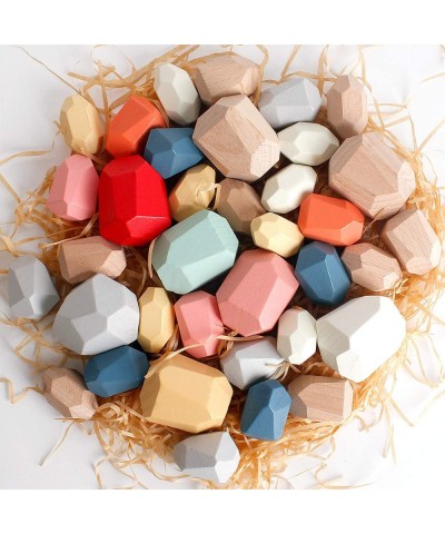 36 PCs Wooden Sorting Stacking Rocks Balancing Stones Educational Preschool Learning Montessori Toys Building Blocks Game for...