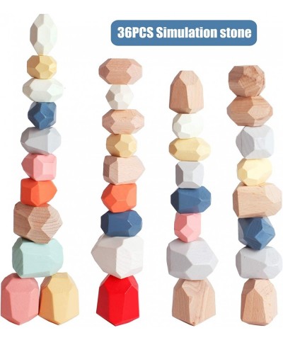 36 PCs Wooden Sorting Stacking Rocks Balancing Stones Educational Preschool Learning Montessori Toys Building Blocks Game for...