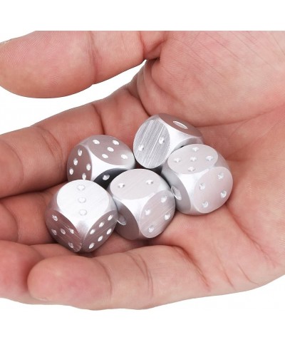 Precision Aluminum Alloy Dice Solid Metal Dice Set Table Game Dice Poker Games Dices Set with Case 5pcs (Silver-Rectangle Box...