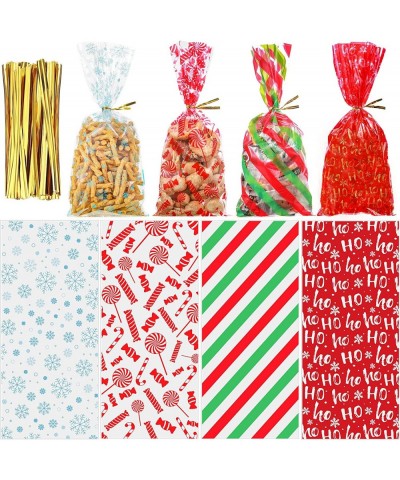 100 Pieces Christmas Cellophane Bags Xmas Treat Bags with Twist Ties Plastic Snack Bags Party Cookie Goodies Gift Bags Snowfl...