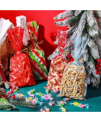 100 Pieces Christmas Cellophane Bags Xmas Treat Bags with Twist Ties Plastic Snack Bags Party Cookie Goodies Gift Bags Snowfl...