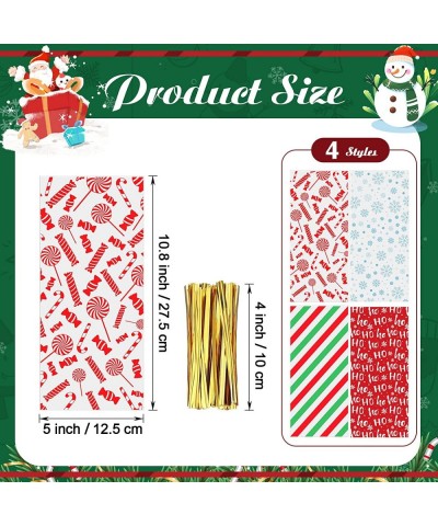 100 Pieces Christmas Cellophane Bags Xmas Treat Bags with Twist Ties Plastic Snack Bags Party Cookie Goodies Gift Bags Snowfl...