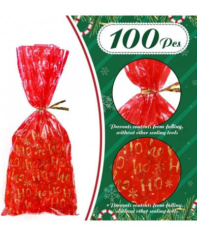 100 Pieces Christmas Cellophane Bags Xmas Treat Bags with Twist Ties Plastic Snack Bags Party Cookie Goodies Gift Bags Snowfl...