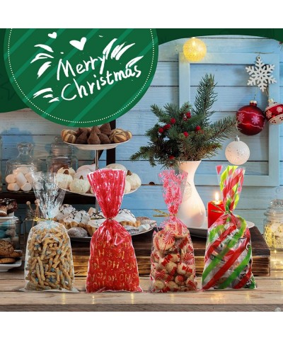 100 Pieces Christmas Cellophane Bags Xmas Treat Bags with Twist Ties Plastic Snack Bags Party Cookie Goodies Gift Bags Snowfl...