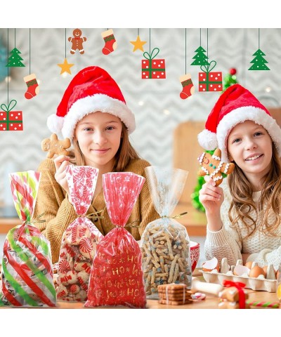 100 Pieces Christmas Cellophane Bags Xmas Treat Bags with Twist Ties Plastic Snack Bags Party Cookie Goodies Gift Bags Snowfl...