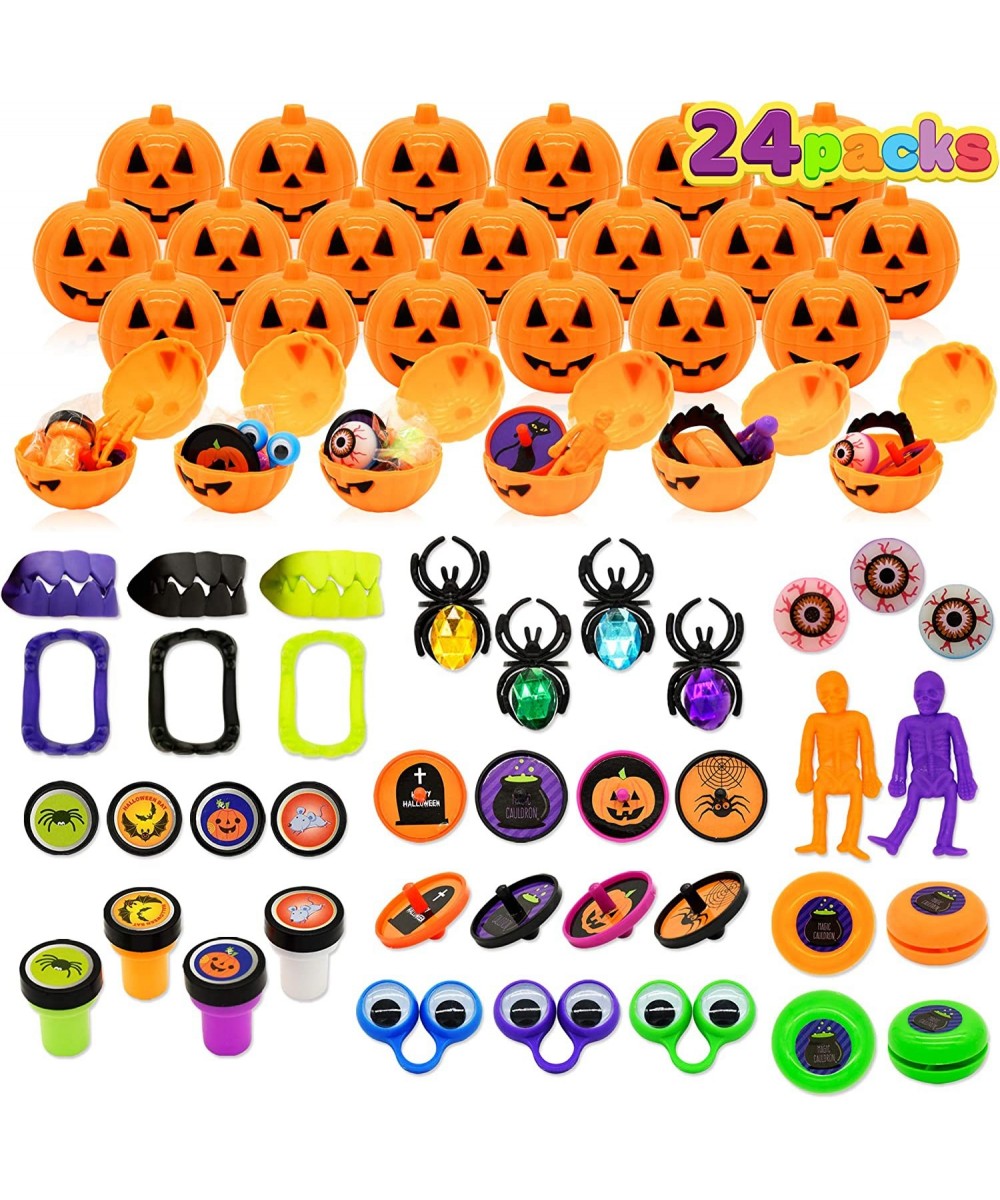 Halloween Party Favors Set 24 Prefilled Pumpkin Boxes Vampire Teeth Eyeballs Spider Rings Halloween Stamps Yo-yos Eye Rings f...