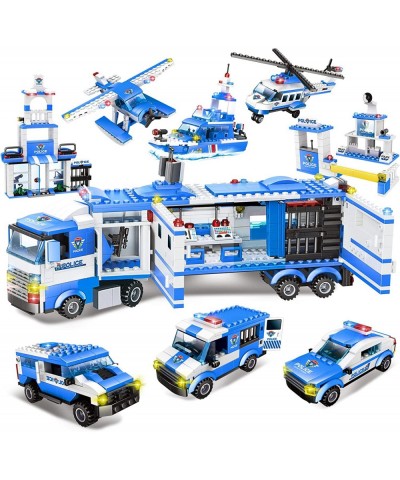 1122 Pcs 8 in 1 City Police Station Building Kit & SWAT Mobile Command Center Truck Building Toy with Helicopter Police Car B...