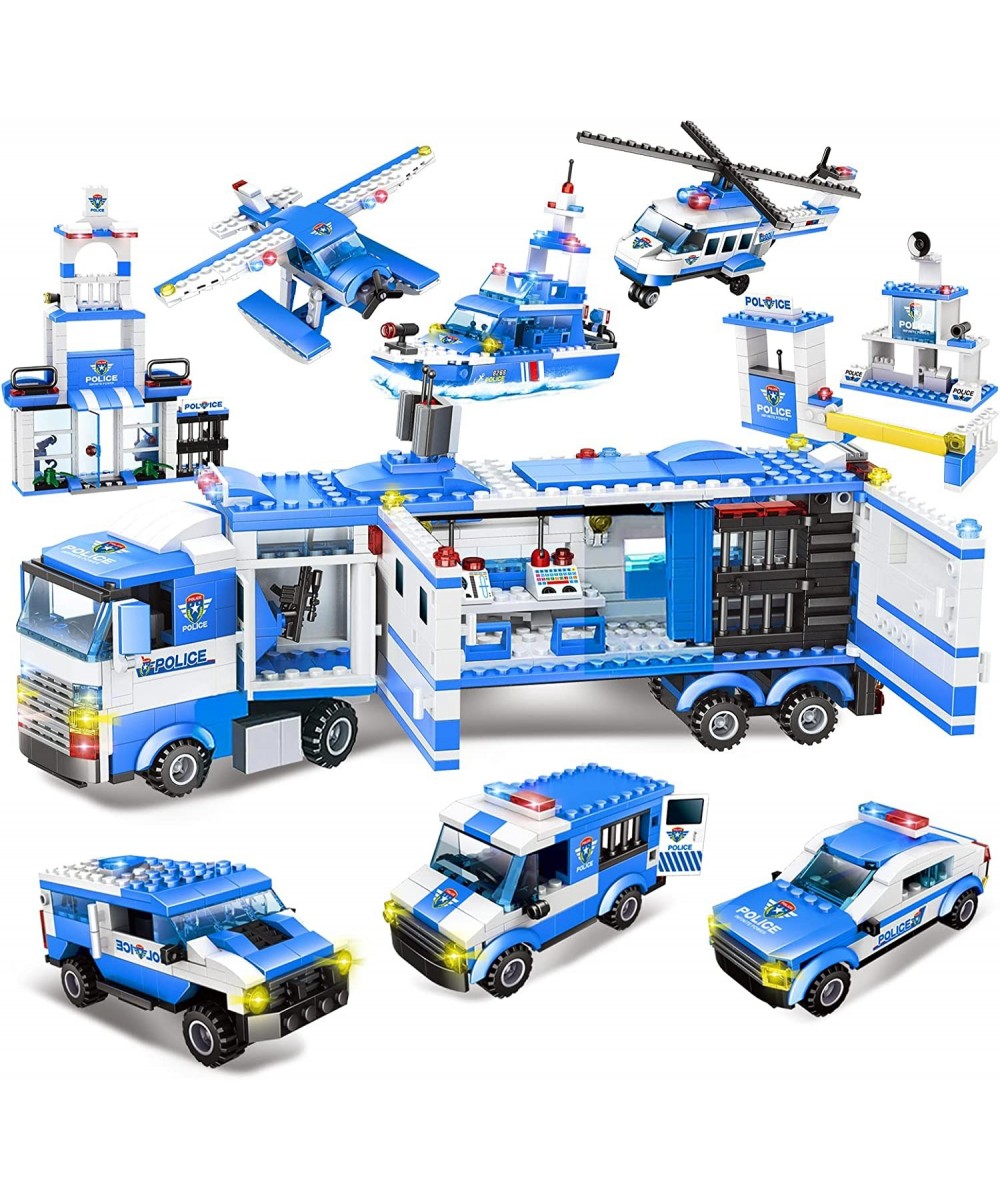 1122 Pcs 8 in 1 City Police Station Building Kit & SWAT Mobile Command Center Truck Building Toy with Helicopter Police Car B...