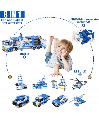 1122 Pcs 8 in 1 City Police Station Building Kit & SWAT Mobile Command Center Truck Building Toy with Helicopter Police Car B...