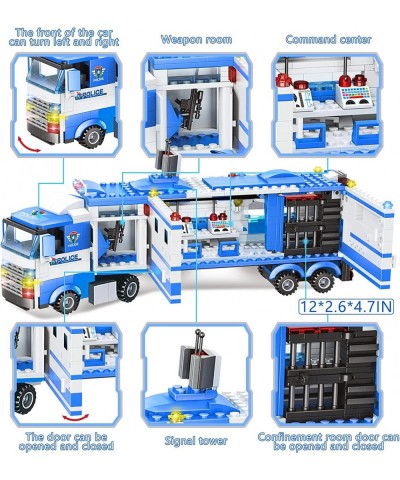 1122 Pcs 8 in 1 City Police Station Building Kit & SWAT Mobile Command Center Truck Building Toy with Helicopter Police Car B...