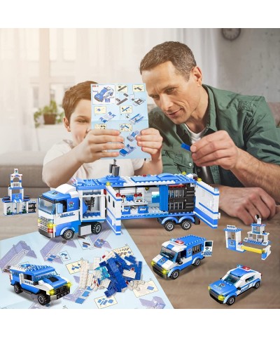 1122 Pcs 8 in 1 City Police Station Building Kit & SWAT Mobile Command Center Truck Building Toy with Helicopter Police Car B...