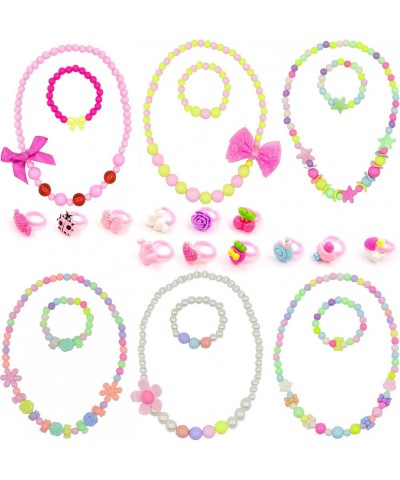 6 Sets Princess Necklace Beaded and Bracelet with 12Pcs Rings(Random style) for Little Girls Dress Up Party Supplies Accessor...