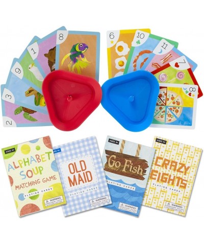 Set of 4 Classic Children's Card Games with 2 Hands-Free Playing Card Holders – Includes Old Maid Go Fish! Crazy Eights & Alp...