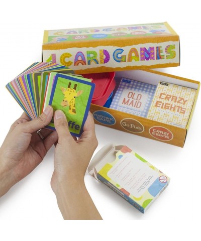 Set of 4 Classic Children's Card Games with 2 Hands-Free Playing Card Holders – Includes Old Maid Go Fish! Crazy Eights & Alp...