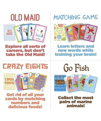 Set of 4 Classic Children's Card Games with 2 Hands-Free Playing Card Holders – Includes Old Maid Go Fish! Crazy Eights & Alp...