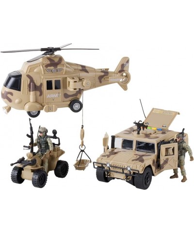 Military Army Toys Action Soldier Figures and Vehicles Set - Army Helicopter Toy Truck Quadbike - Lights and Sounds - Frictio...