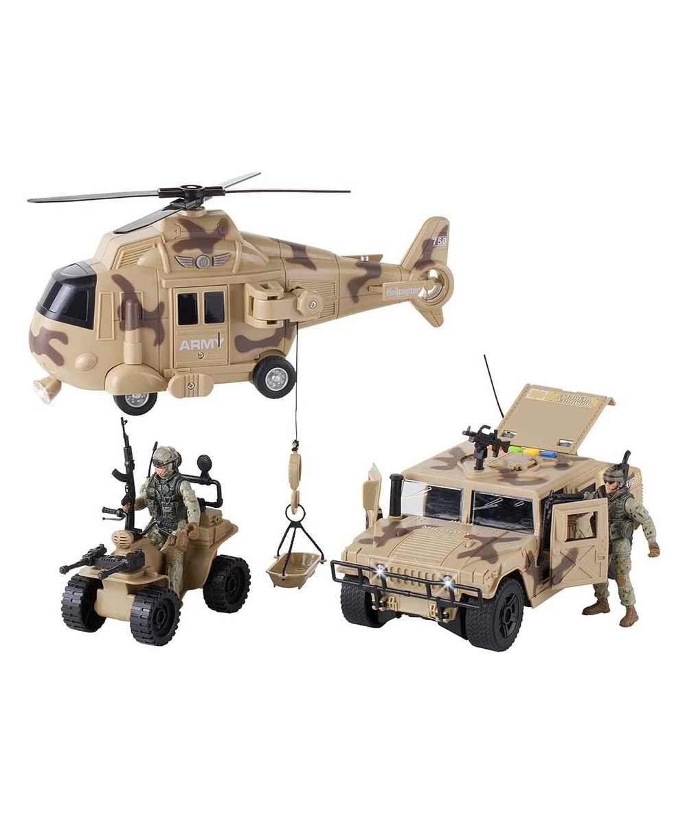 Military Army Toys Action Soldier Figures and Vehicles Set - Army Helicopter Toy Truck Quadbike - Lights and Sounds - Frictio...